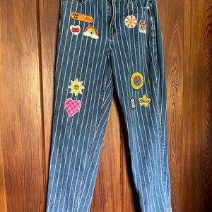 Blue Striped Jeans with Fun Patches